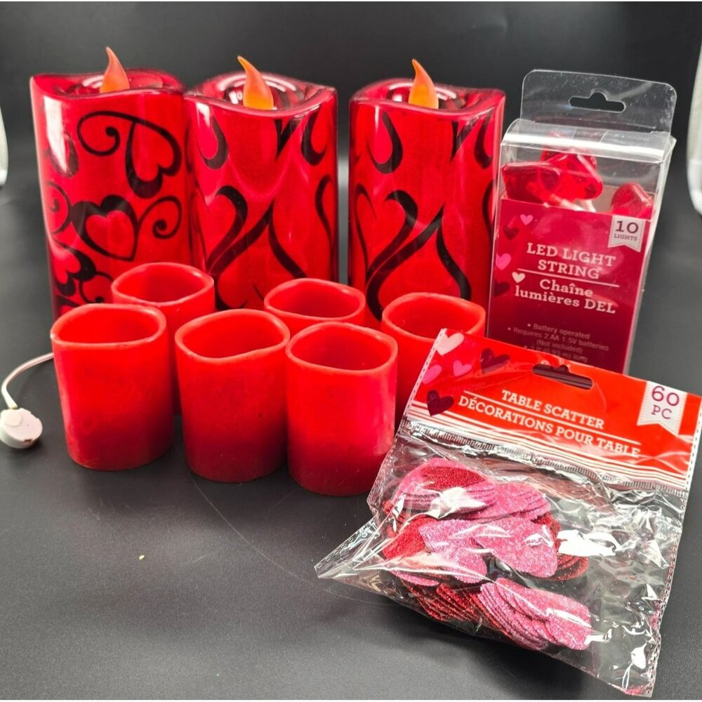 Valentines Day Decor Set With LED Light Candles String Lights & Hearts VL1800